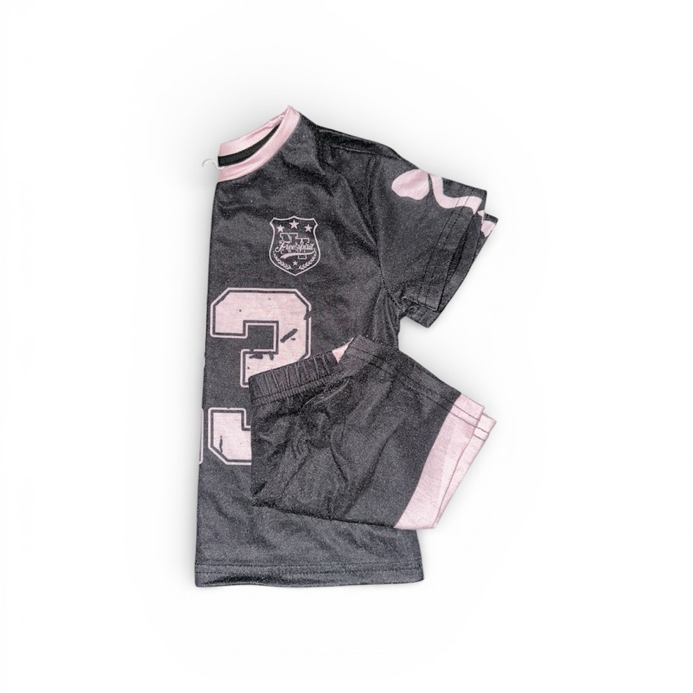 SHEIN Black and Light Pink Numbered Sports Tee Set